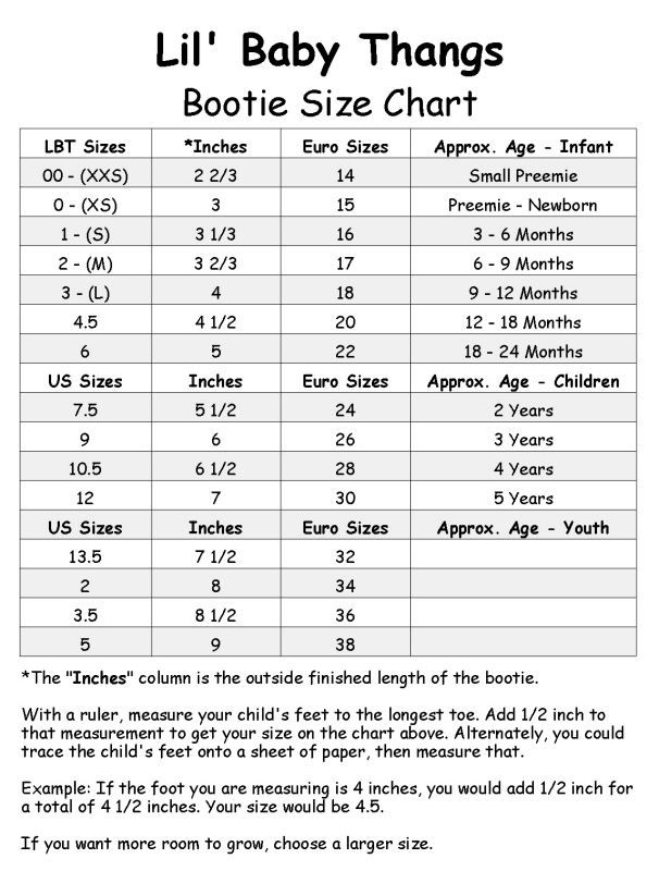 infant shoe chart size